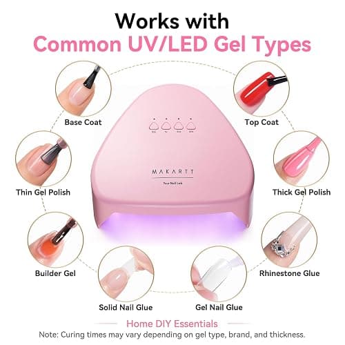 Makartt Compact Travel UV Nail Lamp for Gel Polish, Plug-in Nail Dryer with 5s Flash Cure, 99s Mode for Dark Thick Gels, Auto Sensor, 4 Timers & 18 LED Beads for Beginner Home DIY Gift (Pink) thumbnail 6
