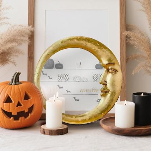 Vintage 90s Witch Moonseer Mirror, Gold Moon Mirror Scrying Wall Decor Lightweight Home Accessory for Dormitory Apartment Rental Den Kitchen Living Room thumbnail 7