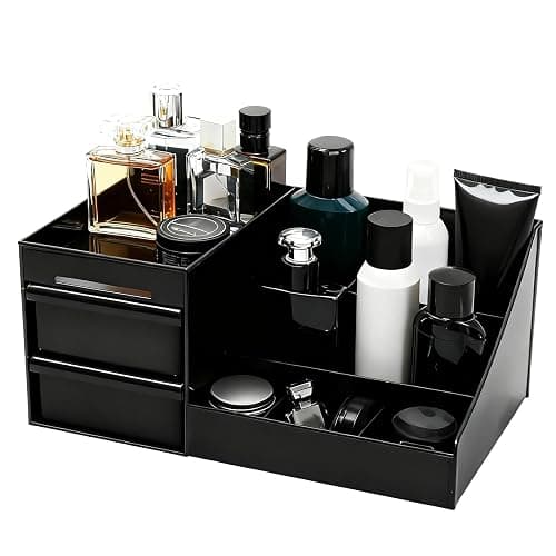 Black Cologne Organizer for Men,Large Perfume Stand Holder with Drawers,Cologne Stand,Shelves for Perfumes,Organizador de Perfumes,Dresser Organizer Countertop for Mens Bathroom & Bedroom Storage - Image 1