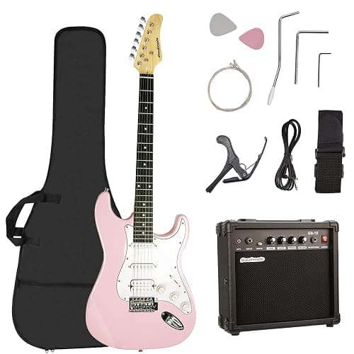 Soulmate 39 Inch Full Size Electric Guitar Starter Kit for Beginners Solid Body, HSS Pickups with 15W Amp, Gig Bag, Capo, Strap, Strings, Cable, Picks (Right-Handed,Pink) - Image 1
