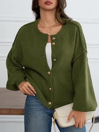 Saodimallsu Womens Oversized Cardigans Button Up Long Lantern Sleeve Chunky Knit Casual Soft Fall Sweater Coats thumbnail 3
