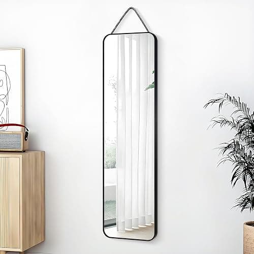 SCWF-GZ 47x14 Mirror Full Body Length Door Hanging/Rope Hang/Wall Mounted Metal Frame Rectangle Mirrors for Bedroom Bathroom Dressing Living Room 47 inch Black thumbnail 2