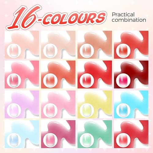 GELLAKTIK Pat Painting Gel, 16 Colors Ombre Gel Nail Polish for French Manicure, Blooming Aura Nails with Sponge Applicators, UV/LED Curing DIY Nail Art Palette thumbnail 2
