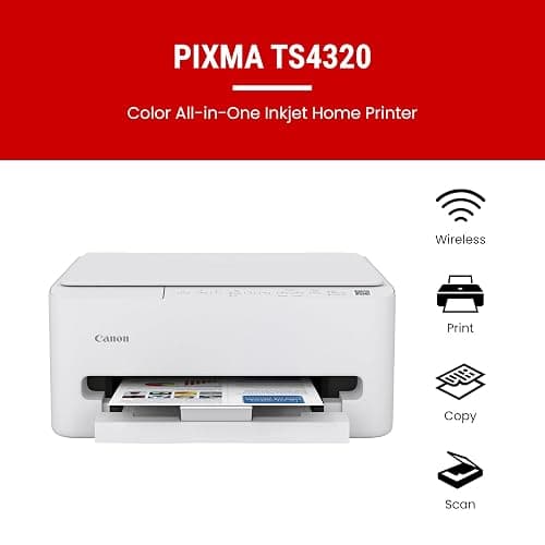 Canon PIXMA TS4320 Wireless Color Inkjet Printer for Duplex Printing, White – Cost Efficient Home Printer with Copier/Scanner, Compact Design, Easy Setup, 1 Year Limited Warranty thumbnail 2