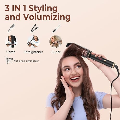 Heated Round Brush,UMIGA 38mm Thermal Brush Lockenbürste LCD Dual PTC 120-210℃, Erhöhen Sie das Haarvolumen, Lose Locken, Dualspannung thumbnail 2
