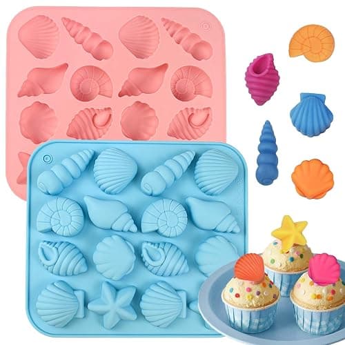 2pcs Seashell Silicone Molds, Ocean Themed Silicone Chocolate Molds, Non-Stick Shell, Starfish, Conch Candy Molds, Reusable for Cake Decoration, Party Treats, DIY Handmade Chocolate Candy and Snacks - Image 1