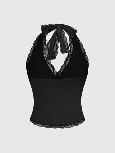 WDIRARA women's black lace halter-crop top thumbnail 2