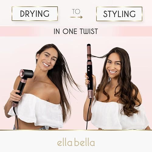 ELLA BELLA® 6 in 1 Professional Hot Air Styler • Powerful Hair Dryer & Straightener Set • Styling Without Heat Damage • Fast Drying Curling Volumizing Straightening • Includes Protective Travel Case thumbnail 7