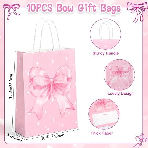 Pink Bow Party Favors for Girls 110pcs Coquette Bow Goodie Gift Bags with Notebook Pen Mirror Stickers Wristband, Girly Pink Party Supplies Bridal Shower Gifts Childrens Day Birthday Party Decorations thumbnail 3