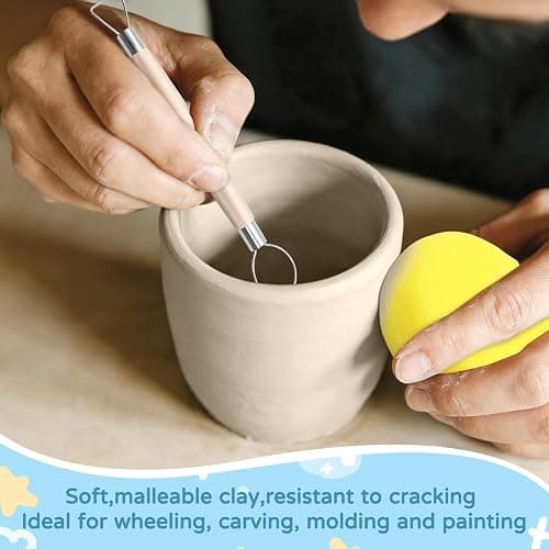 ZEHIQ Premium Air Dry Clay Kit, 2.2LBs Natural White Pottery Clay with 25 Pcs Clay Sculpting Tools, Modeling Clay for Pottery Wheel & Craft Projects, Ideal for All Skill Levels (White & Tools) thumbnail 6