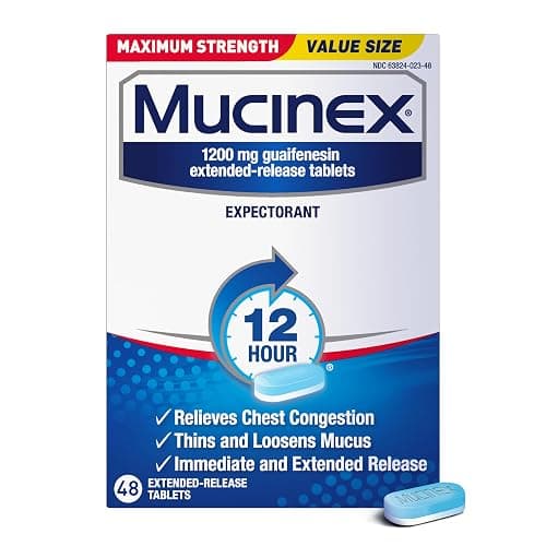 Mucinex 12 Hour Maximum Strength 1200 mg Guaifenesin Extended-Release Tablets for Excess Mucus Relief, Expectorant Aids Excess Mucus Removal, Chest Congestion Relief for Adults, 48 Tablets - Image 1