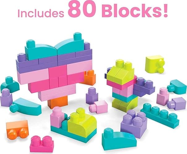 MEGA BLOKS First Builders Toddler Blocks Toys Set, Big Building Bag with 80 Pieces and Storage, Pink, Ages 1+ Years - Pink Bag thumbnail 3
