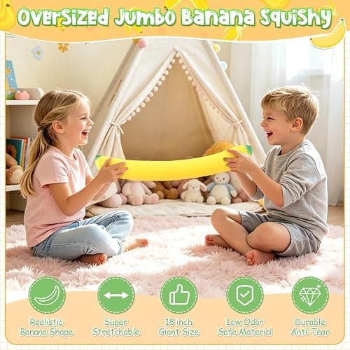 18In Giant Banana Squishy, Jumbo Squishy Banana Big Realistic Banana Moldable Soft Squeeze Large Slow Rising Stress Ball for Anxiety Stress Party Favor for Adults, Office Desk & Home thumbnail 2
