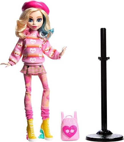 Monster High Wednesday Doll and Accessories, Enid Sinclair Collectible in Pink Fashion with Beret and Backpack, Doll Stand thumbnail 6