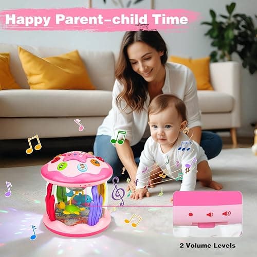 Aboosam Baby Girl Toys 6-12 Months: Babies Ocean Rotating Light Up Musical Toys 12-18 Months Crawling Learning Infant Toy for Toddlers 1 2 3 Years Old Baby Girl (Pink) thumbnail 5