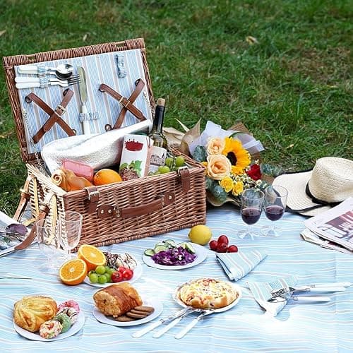 HappyPicnic Ensemble de Panier de Pique-Nique en Osier pour 4 Personnes | Grand Panier en Saule avec Grand Compartiment Isotherme isolé, Tapis de Pique-Nique imperméable Gratuit et kit de Service thumbnail 8