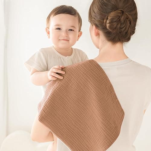 Susurration Baby Burp Cloths Muslin 100% Cotton Burp Cloths 5 Pack, Organic Fabric Burp Cloths for Baby Boy Girl, Newborn Essentials Registry-Brown thumbnail 2