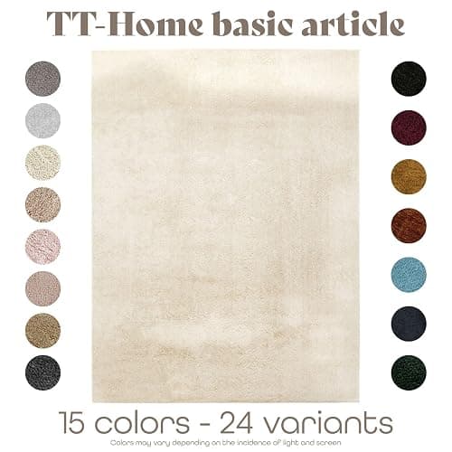 TT Home Tapis Poil Ras Tapis De Salon Monochrome Design Moderne Lavable, Couleur: Crème, Dimension:140x200 cm - 140x200 cm - Crème thumbnail 7