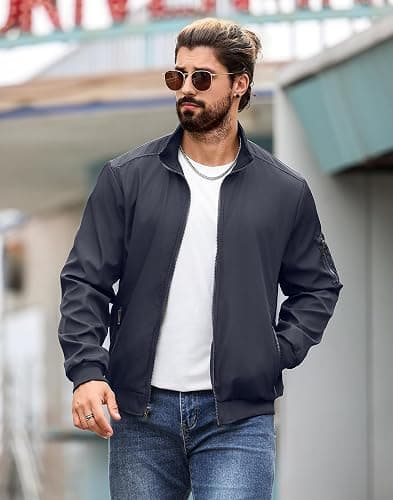 Wizoat Men's Bomber Jacket Lightweight Casual Windbreaker Jackets Zip Up Coat thumbnail 2