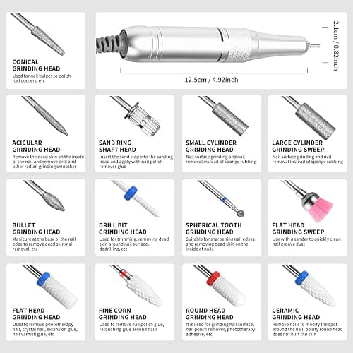 Professional Nail Drill Kit 45000RPM, Portable Electric Nail File with 13 Bits & 56pcs Sanding Bands,LED Screen,Ultra-Silent, Rechargeable Nail Drills Machine for Acrylic Nails Gel Polishing (White) thumbnail 4