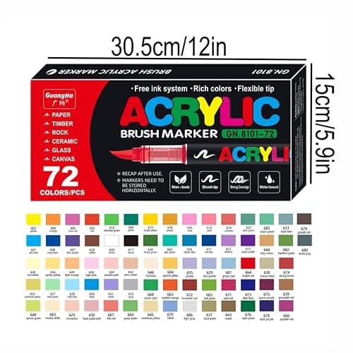 YOUQIWJ Acrylic Paint Markers Brush Tip, 72 Colors Water-Based Paint Pens, Smooth Ink Flow, Soft Flexible Tip, Quick-Dry Permanent Art Markers for Rock Wood Glass Ceramic Canvas DIY Crafts (72) thumbnail 3