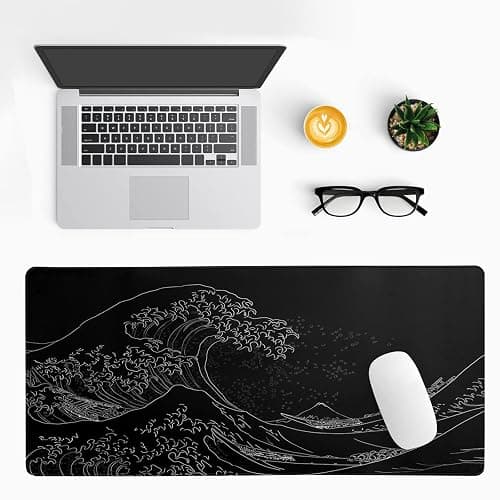 Brecoy Japanese Sea Wave Large Mouse Pad, Anime Black Gaming, Extended Kanagawa Mat Desk Pad, 3mm Thick Long Non-Slip Rubber Base Mice Pad, 31.5 X 11.8 Inch thumbnail 4