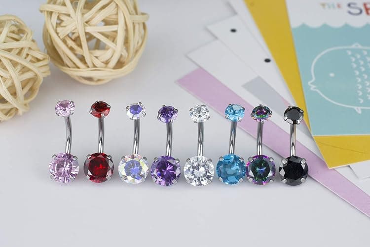 HQLA 14G Belly Button Rings Surgical Stainless Steel Round Cubic Zirconia Navel Barbell Stud Body Piercing thumbnail 4