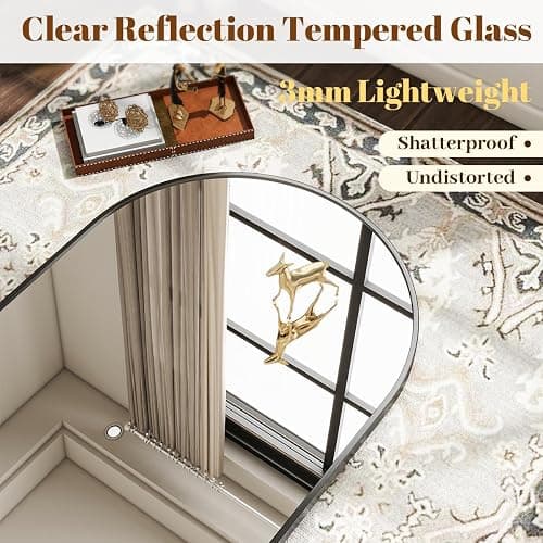 VooBang Arched Wall Mirror, 30 x 38 inch Arch Bathroom Mirror, Wall Mounted Vanity Mirror with Arch Metal Frame, Modern Bathroom Vanity Mirror for Bedroom, Living Room, Hanging or Leaning, Black thumbnail 4