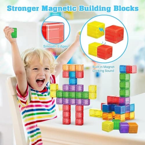Caferria 1.4 inch Large Magnetic Blocks for Kids, 30pcs Magnet Building Blocks, Preschool STEM Sensory Montessori Stacking Cubes Educational Building Toys for 3 4 5 6 7 8 Year Old Boys Girls thumbnail 3