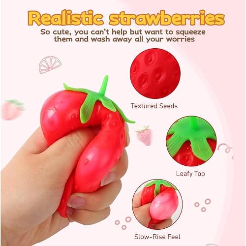 Squeezable Fruit Ball Realistic Strawberry Model, Strawberry Slow Rising Fidget Squeezesunny Days Squeezy Strawberry, Model Party Favor Slow Rise Pressure Release Adults thumbnail 7