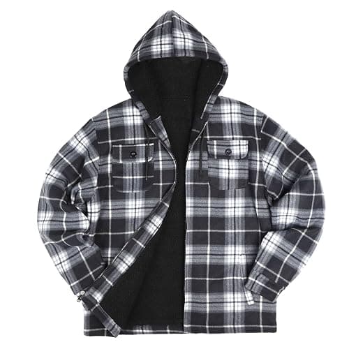 Facitisu Hoodies for Men Sherpa Lined Heavyweight Flannel Jackets Fleece Plaid Winter Warm Coats thumbnail 8