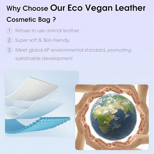 Wandering Nature Makeup Bag for Purse Cosmetic Bags for Women Make Up Organizer Travel Pouch Pencil Case with Slip-in Pockets Vegan Leather,Patent Pending thumbnail 4