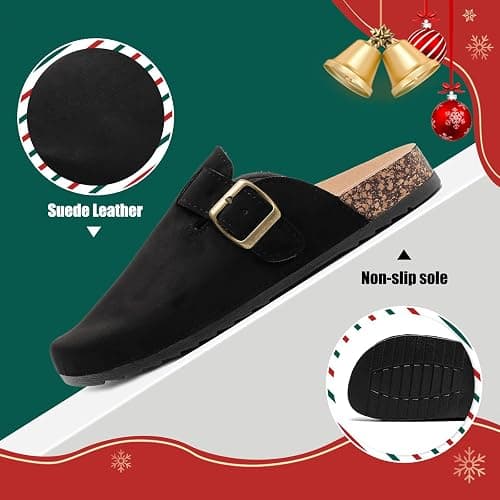 Women's Suede Clogs Mens Leather Mules Comfort Cork Footbed Antislip House Sandals Arch Support Potato Shoes with Adjustable Buckle thumbnail 2