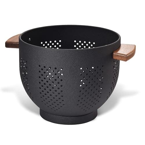 Metal Colander with Wood Handle and Stable Base, Powder Coated Steel Kitchen Strainer Basket for Draining Pasta, Vegetable and fruit(5.5quart,Matte Black) - Image 1