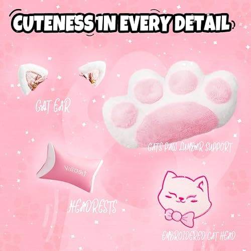 Vigosit Cat Ears PU Leather Gaming Chair Ergonomic Adjustable Office Desk Computer Chairs for Gamers Adults Kids 360 Degree Swivel Recliner 45in Height, Pink thumbnail 3