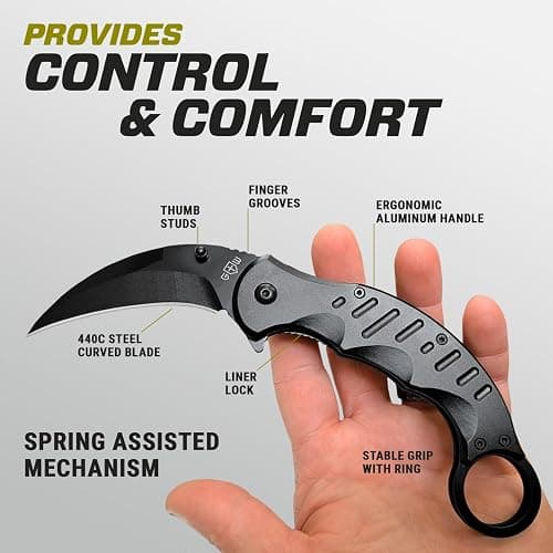Tactical Spring Assisted Pocket Knife - Karambit Folding Knives for Men - Folding Sharp Tiger Claw Blade - Best Combat Tool for Hunting Military Camping Self Defense EDC - Birthday Mens Gifts X-42 thumbnail 3