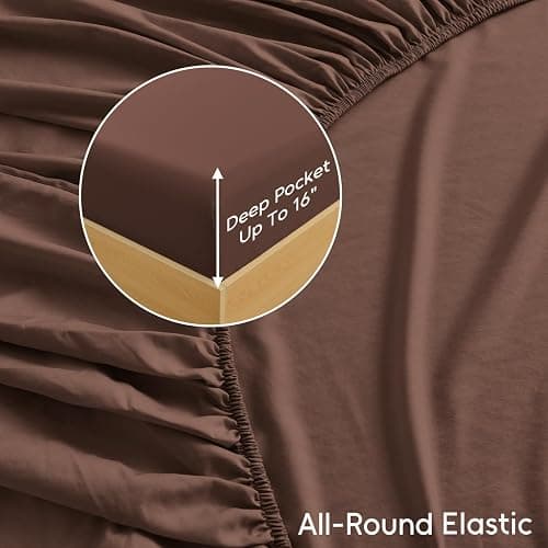 MCO Cooling Queen Sheets Set, Rayon Derived from Bamboo Sheets, Luxury & Silky Bedding Set with 16" Deep Pocket (Queen, Chocolate Brown) thumbnail 3