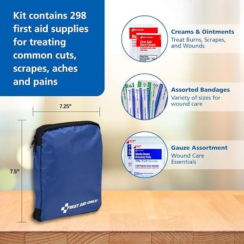 First Aid Only 298 Piece All-Purpose Emergency First Aid Kit for Home, Office, Car, Apartment, Dorm, and Camping, Travel-Friendly Compact Pouch Fits in Backpacks, Suitcases, Cabinets, and Drawers thumbnail 5