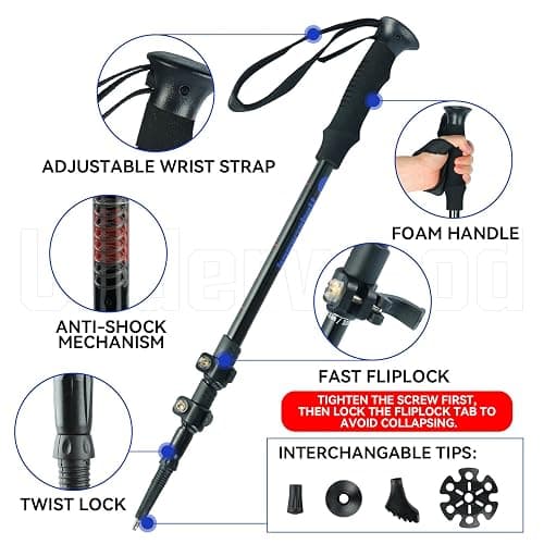Trekking Poles Collapsible Hiking Poles - 2 Pack Adjustable Aluminum Hiking Sticks, Lightweight Walking Sticks for Women, Men, Seniors, Kids, Walking Poles for Backpacking by Underwood Aggregator thumbnail 2