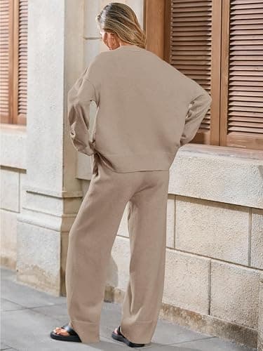 Tankaneo Womens 2 Piece Sweater Sets Oversized Tie Front Cardigan Elastic Waist Pants 2025 Matching Loungewear thumbnail 5