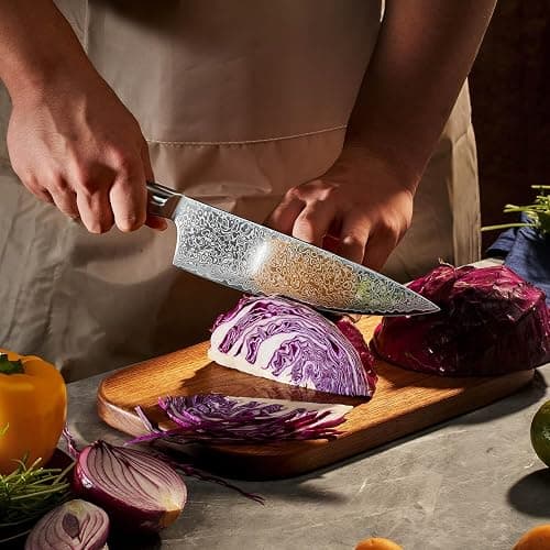 SENKEN 7-Piece Damascus Kitchen Knife Set - Dynasty Collection - 67-Layer Japanese VG10 Steel with Sycamore Wood Handles, Chef's Knife, Cleaver, Bread, Santoku, Boning, & More thumbnail 2