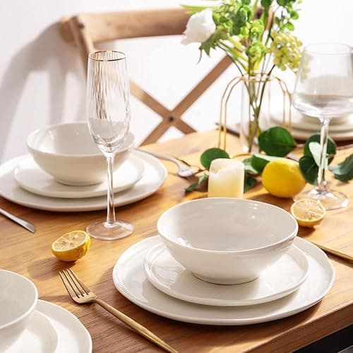 LERATIO Ceramic Dinnerware Sets for 4,Porcelain Plates and Bowls Sets with Wavy Edge,Microwave & Dishwasher & Oven Safe,Light Weight & Scratch Resistant Dishes Sets thumbnail 5