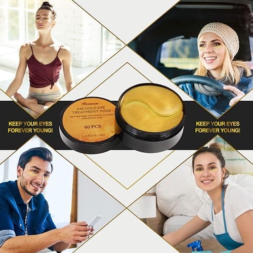 Fivewan 24k Gold Under Eye Patches - 60 Pcs Eye Mask Pure Gold Anti-Aging Collagen Hyaluronic Acid Under Eye Mask for Removing Dark Circles, Puffiness & Wrinkles Refresh Your Skin thumbnail 7