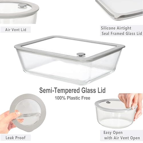 EcoEvo Glass Food Containers with Glass Lid, Microwave Safe Food Storage Container, Large 4 Pack Round Shape, Food Containers with Lids, Meal Prep containers with Leak Proof Lid. thumbnail 3