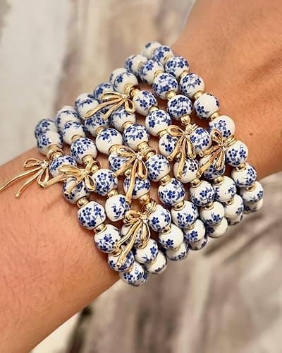 Beads Bow Charm Bracelet for Women Flower Vintage Bracelet Handmade Stretch Beaded Dainty Romantic Jewelry Gifts thumbnail 4