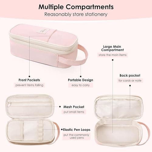 SKYDUE Cute School Supplies 38 PCS, Pencil Case with 12 Pastel Highlighters, 5 Black Gel Pens, Mechanical Pencils, College Essentials Students Stationary Set Pink thumbnail 3