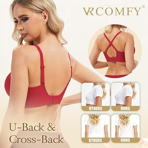 Jelly Wireless Bra Deep V Push Up Seamless T-Shirt Comfortable Plunge No Underwire Bras with Adjustable Straps Everyday Bras thumbnail 4