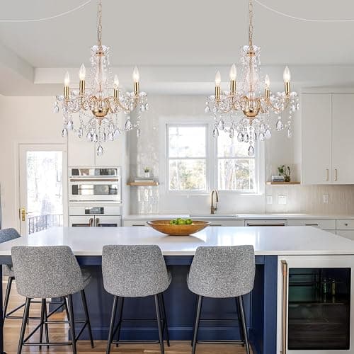 AMZASA Plug in Crystal Chandelier,French Country Gold Crystals Chandelier Pendant Lighting, 5 Light Glass Crystal Light for Living Room, Wedding, Island, Bedroom, Hallway,Foyer,Electroplating thumbnail 9