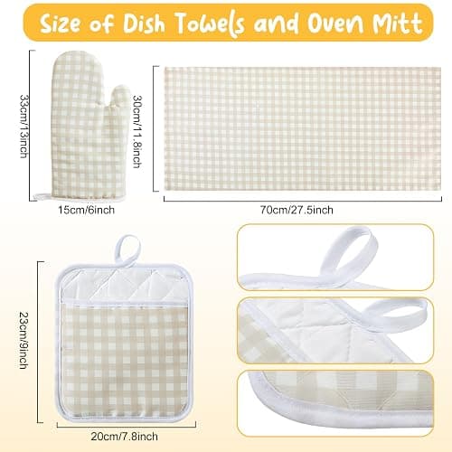 Patelai 7 Pcs Buffalo Check Dish Towels Pot Holders Oven Mitts Set Cotton Plaid Kitchen Dish Towels Non-Slip Heat Resistant Oven Mitts and Pot Holders for Cooking Baking (Light Yellow with White) thumbnail 3