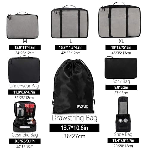 BAGAIL 8 Set Packing Cubes Luggage Packing Organizers for Travel Accessories-Jet Black thumbnail 2